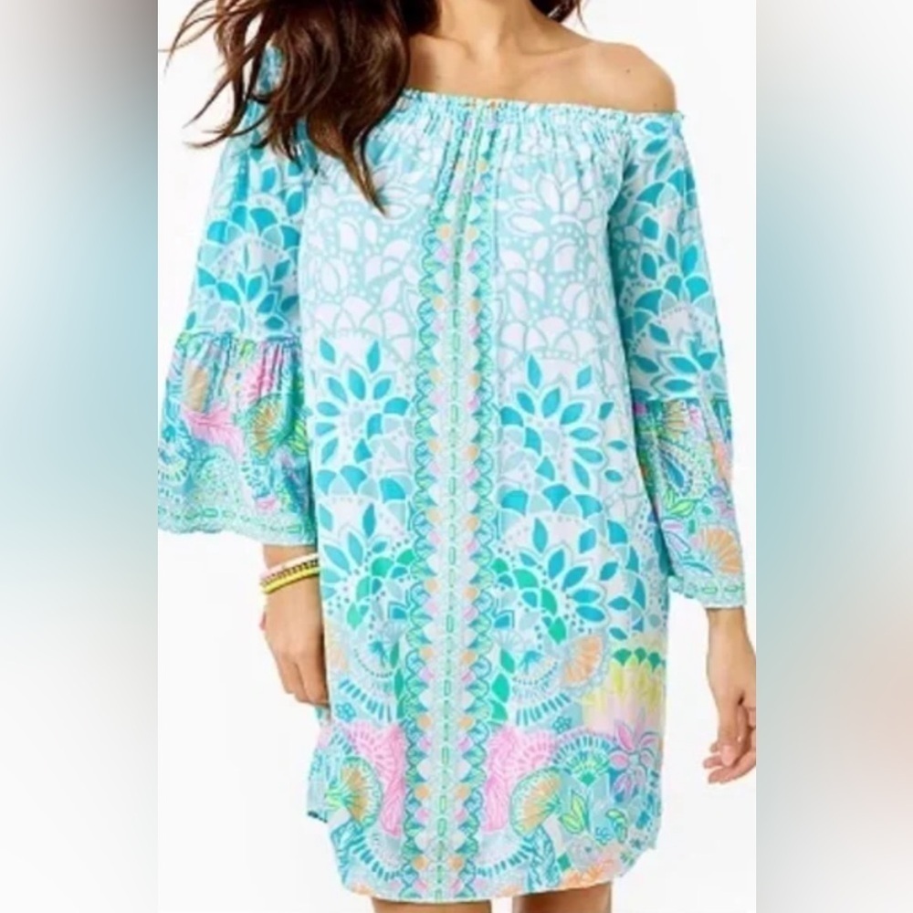 Lilly Pulitzer Nevie Off the Shoulder Dress in Multi Caribbean Citrus XS